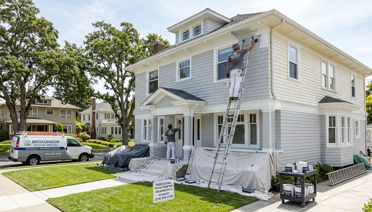 Professional house painters working on home exterior in San Francisco, CA