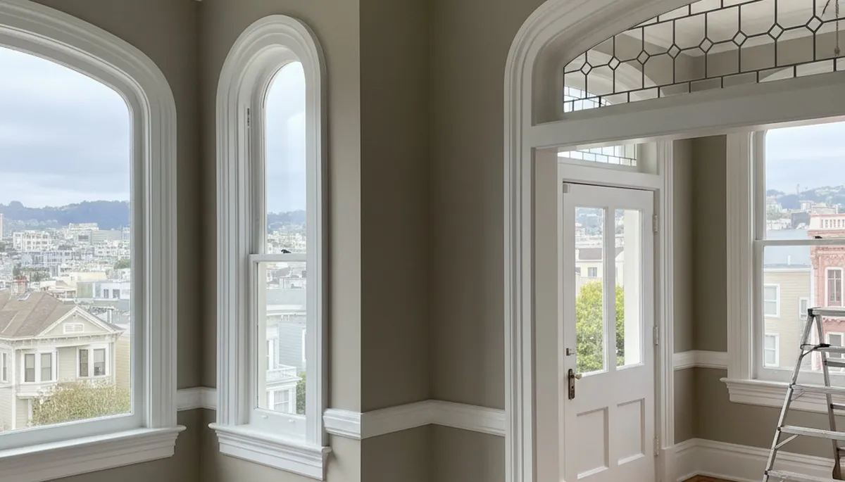 Professional interior trim painting with crisp edges in a San Francisco, CA Victorian home
