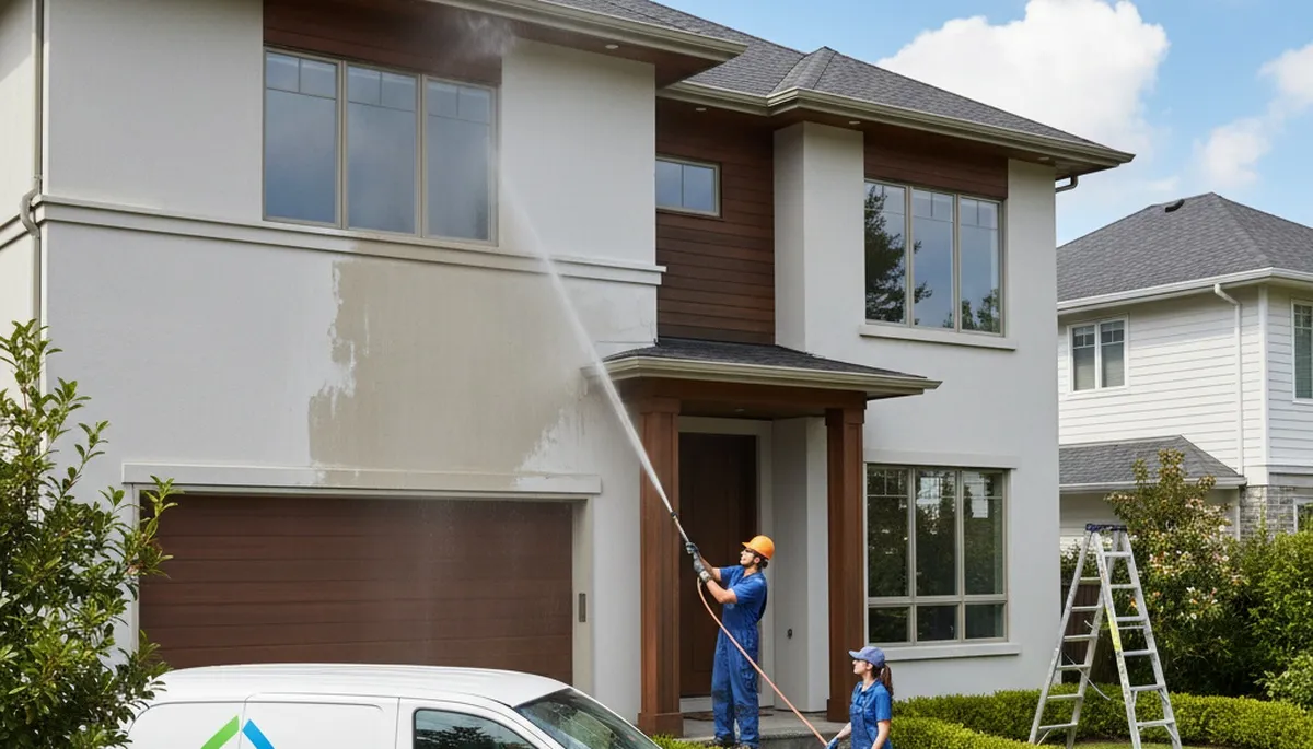 Professional pressure cleaning a San Francisco CA home exterior by expert house painters