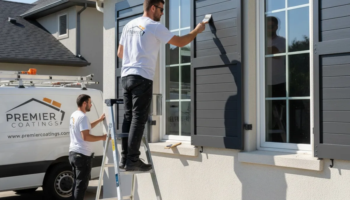 Professional shutter painting on a coastal San Francisco home exterior by expert house painters