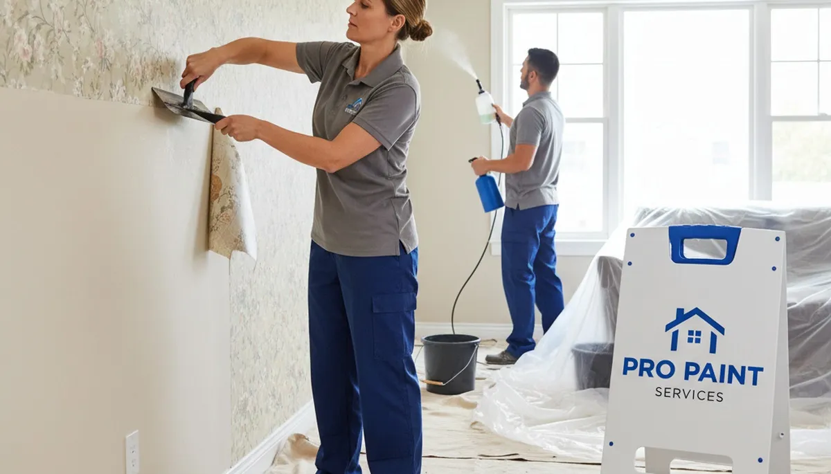 Professional wallpaper removal in San Francisco, CA by expert house painters prepping walls for repainting