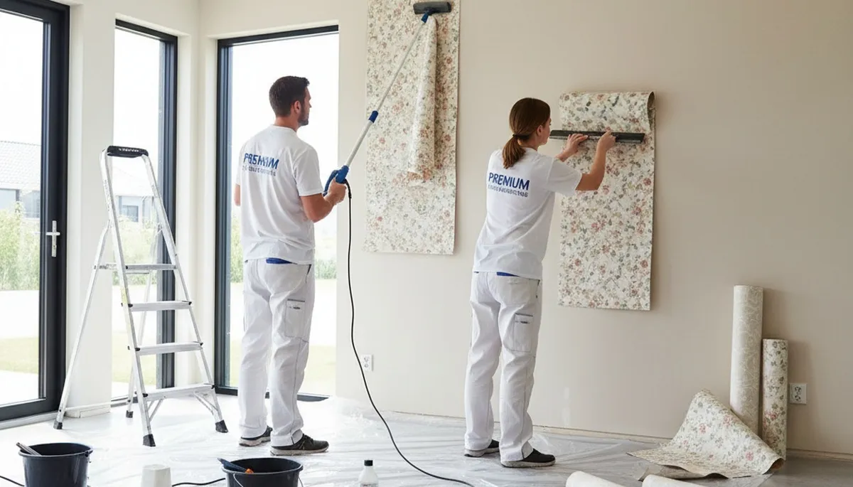 Professional wallpaper removal in San Francisco CA home by expert house painters preparing walls for paint